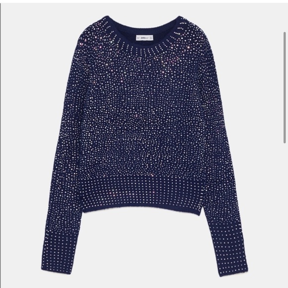 ZARA Knit Blue Jeweled Sweater - Picture 3 of 5